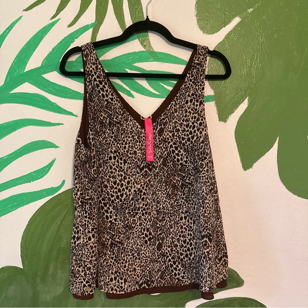 Lilly Pulitzer Leopard Print V-Neck Tank - Brown, Cream & Black